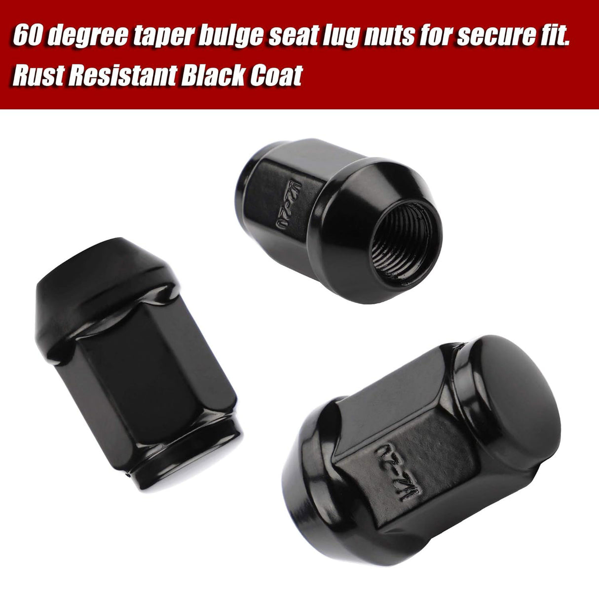 Richeer 1/2-20 Lug Nuts, 20PCS Bulge Acorn, Closed End for Trucks & SUVs - Black