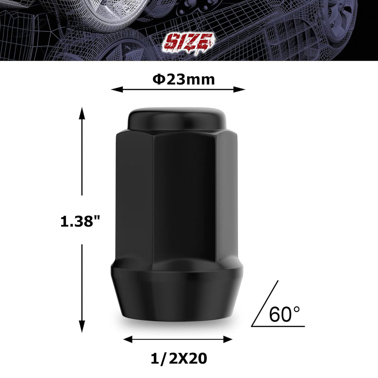 Richeer 1/2-20 Lug Nuts, 20PCS Bulge Acorn, Closed End for Trucks & SUVs - Black