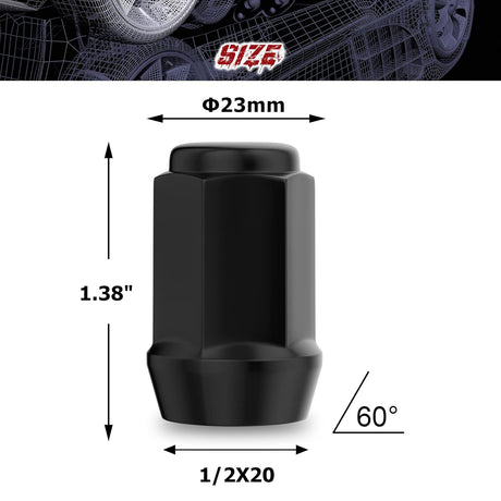 Richeer 1/2-20 Lug Nuts, 20PCS Bulge Acorn, Closed End for Trucks & SUVs - Black