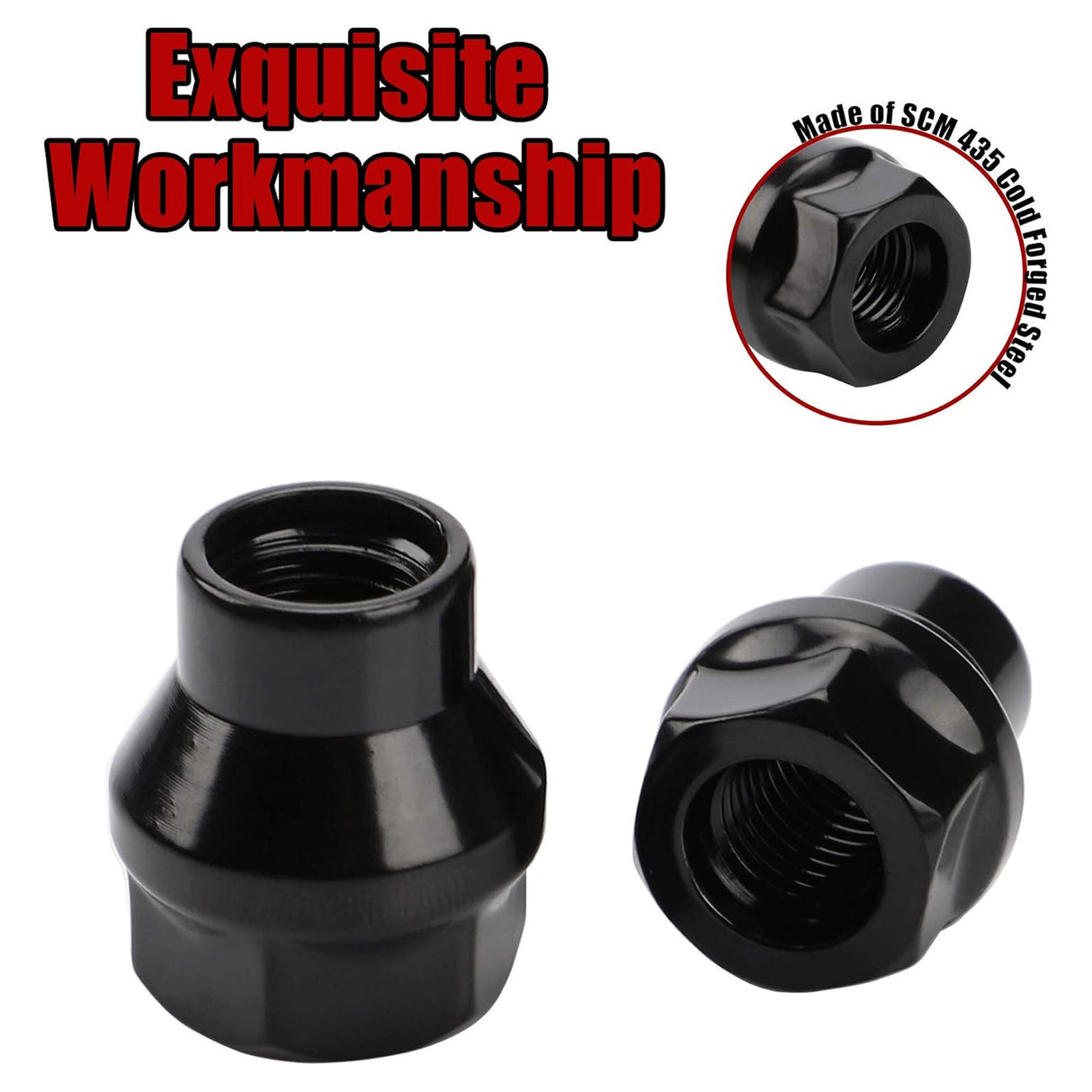 Richeer M12x1.5 Lug Nuts, 24PCS, Open End ET for Trucks & SUVs - Black