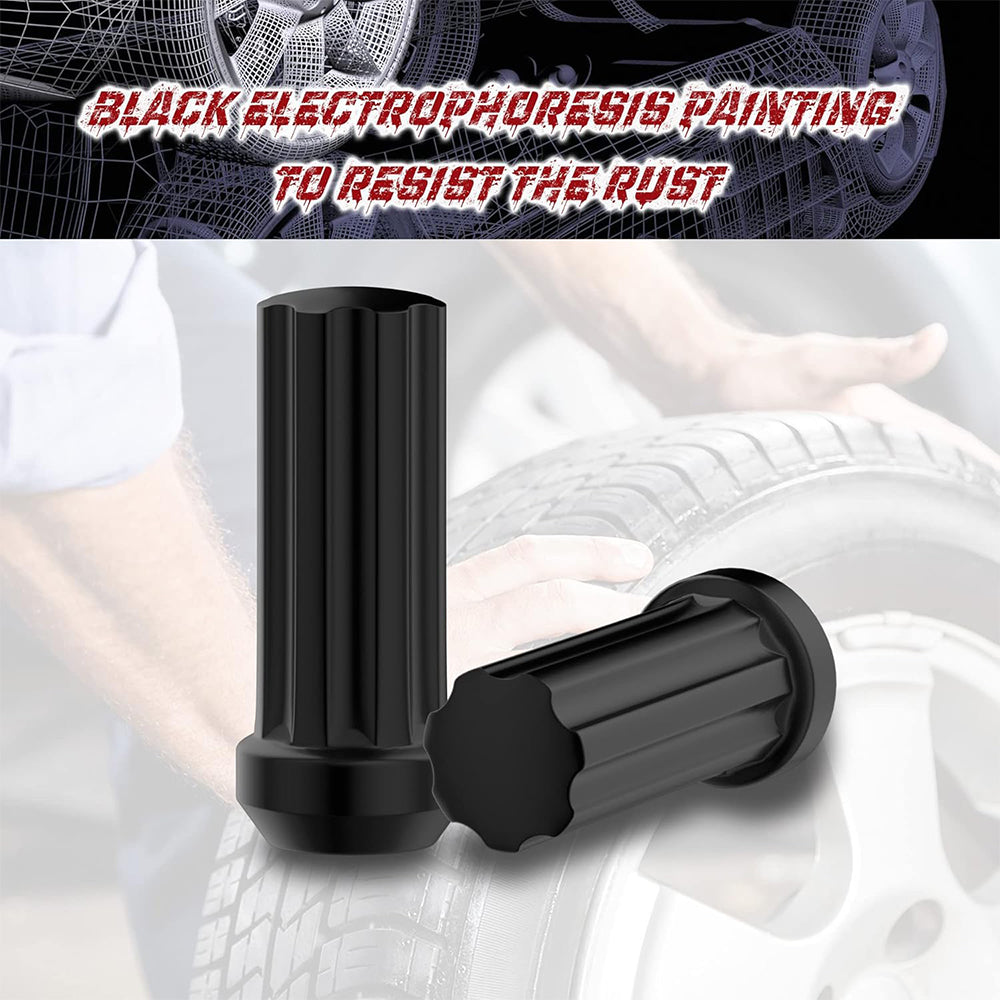 Richeer 9/16-18 Lug Nuts, 32PCS Bulge Acorn, Closed End for Trucks & SUVs - Black