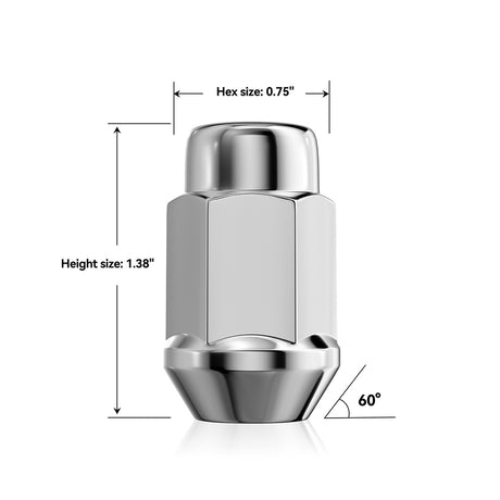 Richeer M12x1.5 Lug Nuts, 20PCS Bulge Acorn, Closed End for Trucks & SUVs - Chrome