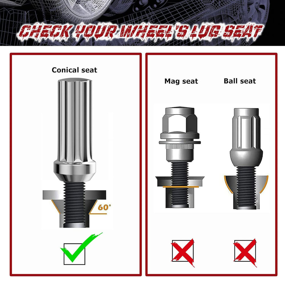 Richeer M14x1.5 Lug Nuts, 32PCS Spline Acorn, Closed End for Trucks & SUVs - Chrome