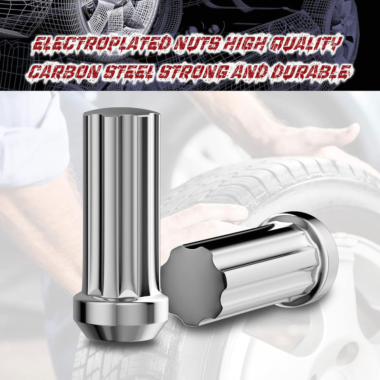 Richeer M14x1.5 Lug Nuts, 32PCS Spline Acorn, Closed End for Trucks & SUVs - Chrome