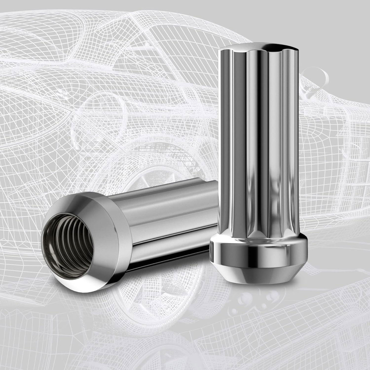 Richeer M14x1.5 Lug Nuts, 32PCS Spline Acorn, Closed End for Trucks & SUVs - Chrome