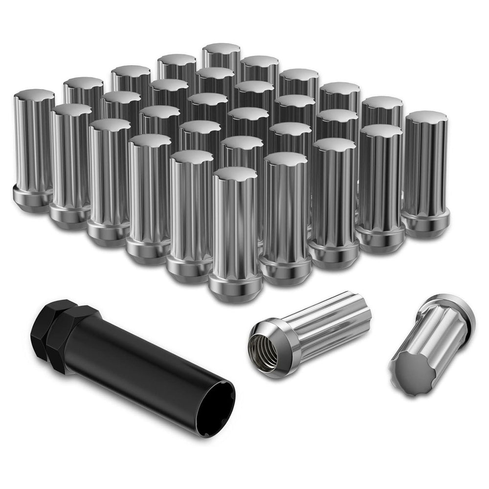 Richeer M14x1.5 Lug Nuts, 32PCS Spline Acorn, Closed End for Trucks & SUVs - Chrome