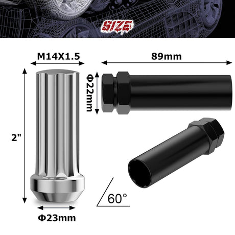 Richeer M14x1.5 Lug Nuts, 32PCS Spline Acorn, Closed End for Trucks & SUVs - Chrome