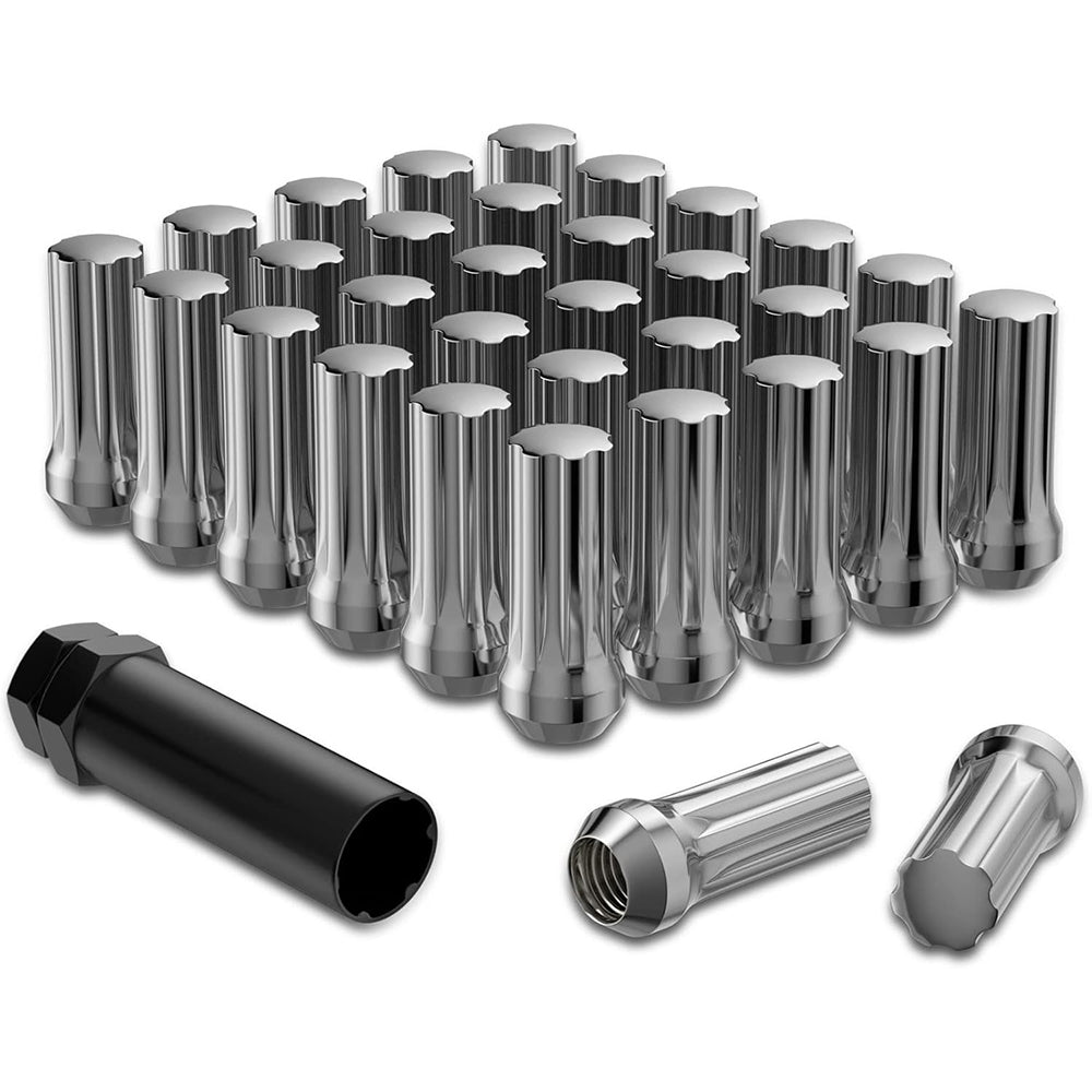 Richeer 9/16-18 Lug Nuts, 32PCS Bulge Acorn, Closed End for Trucks & SUVs - Chrome