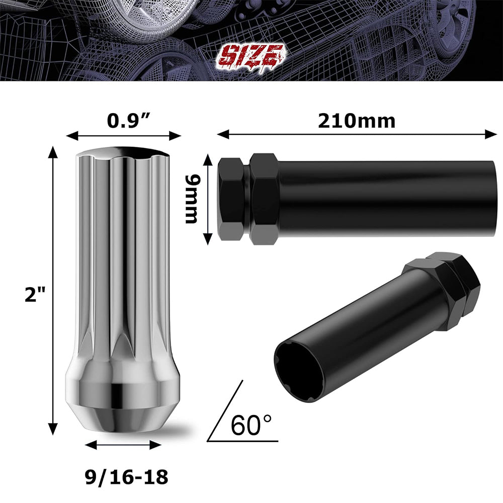 Richeer 9/16-18 Lug Nuts, 32PCS Bulge Acorn, Closed End for Trucks & SUVs - Chrome