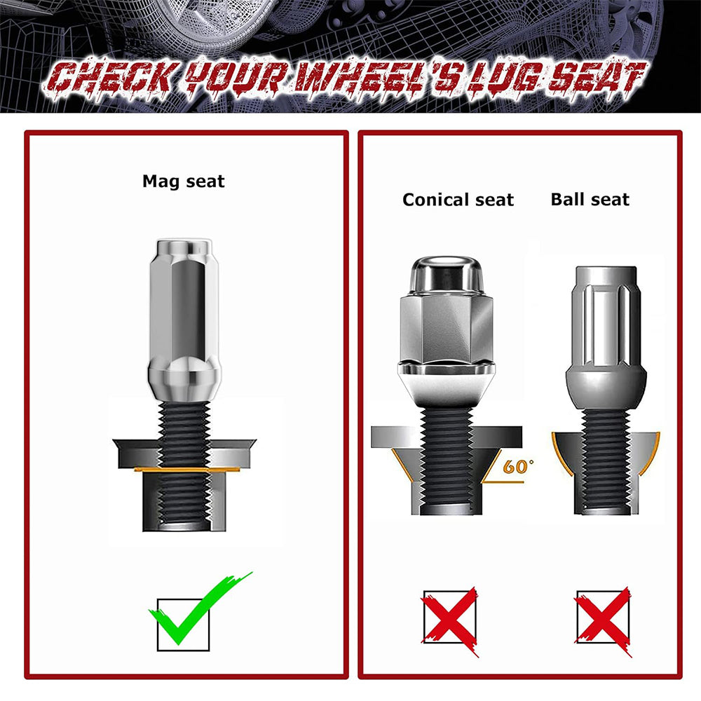 Richeer M14x1.5 Lug Nuts, 24PCS Bulge Acorn, Closed End for Trucks & SUVs - Chrome