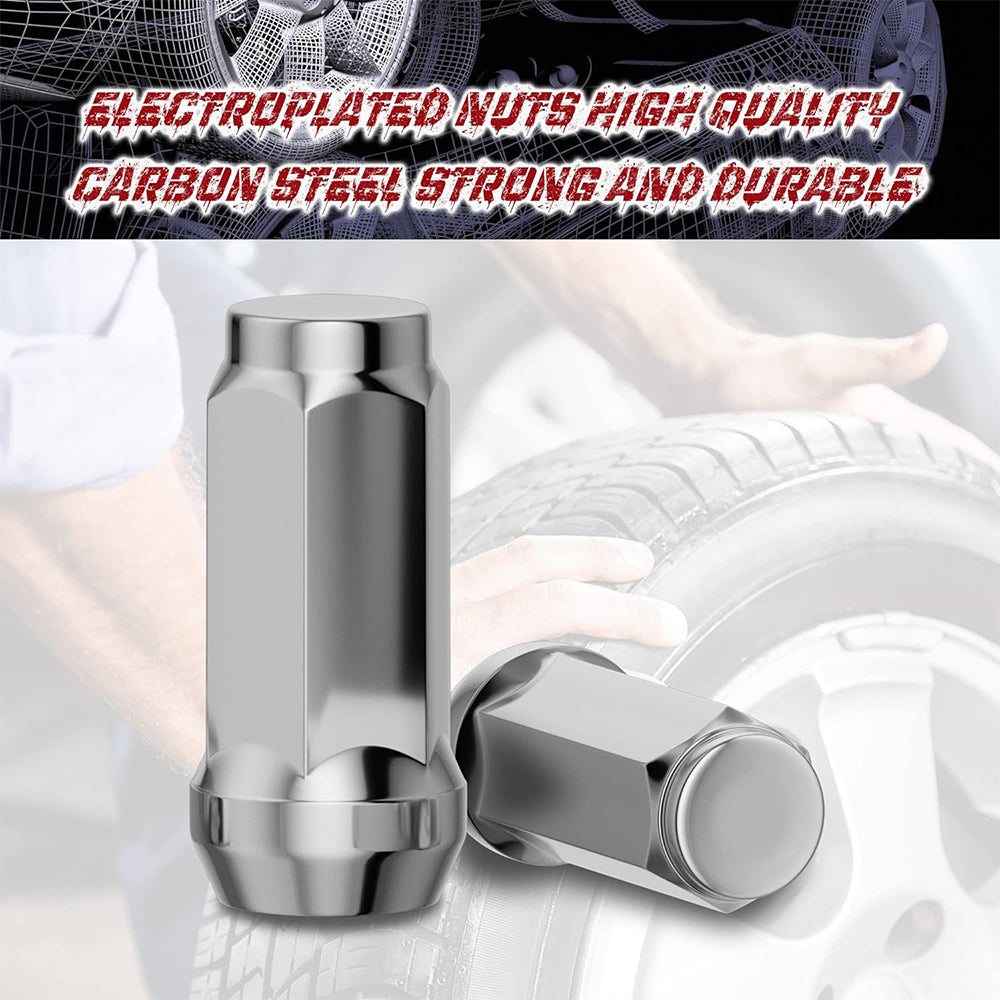 Richeer M14x1.5 Lug Nuts, 24PCS Bulge Acorn, Closed End for Trucks & SUVs - Chrome