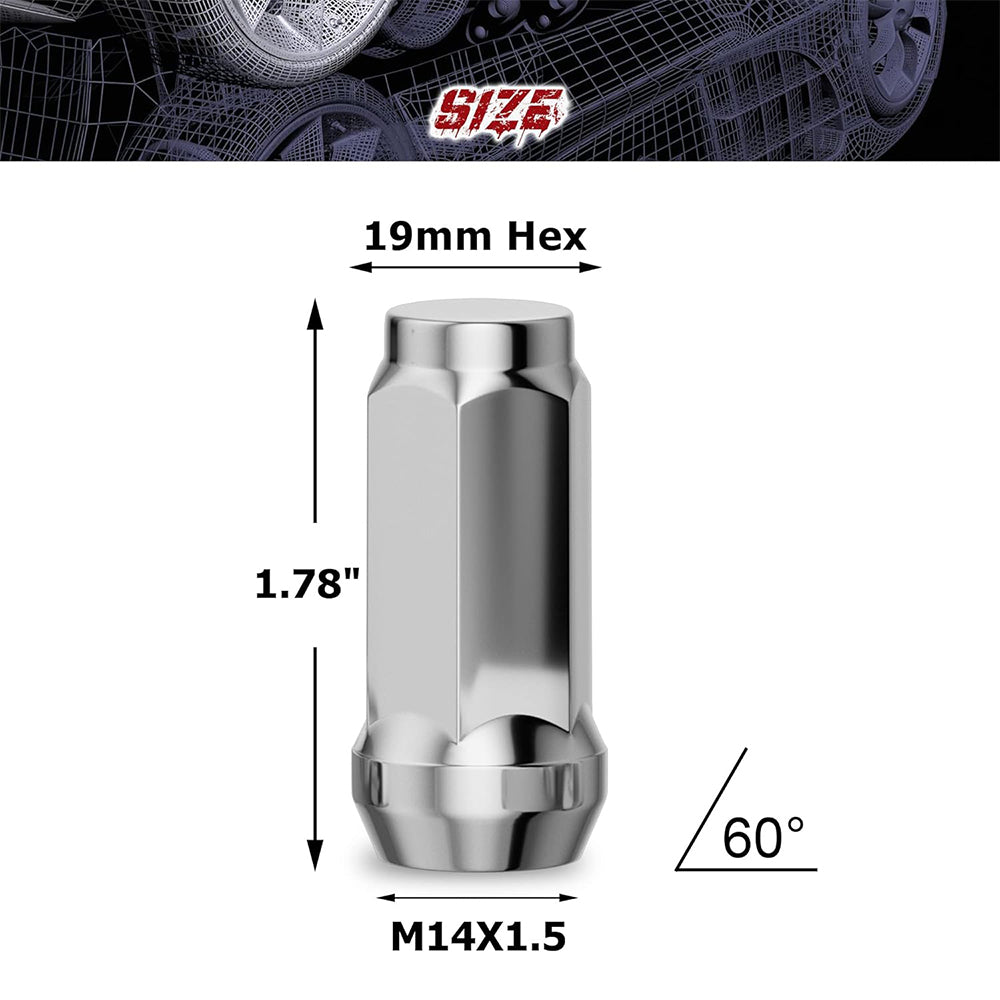 Richeer M14x1.5 Lug Nuts, 24PCS Bulge Acorn, Closed End for Trucks & SUVs - Chrome