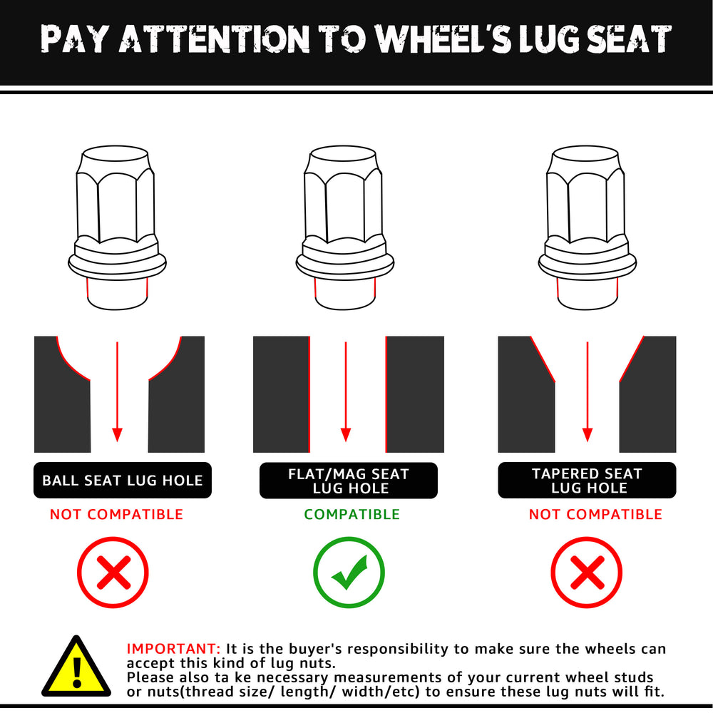 Richeer M12x1.5 Lug Nuts, 20PCS Bulge Acorn, Closed End for Trucks & SUVs - Black