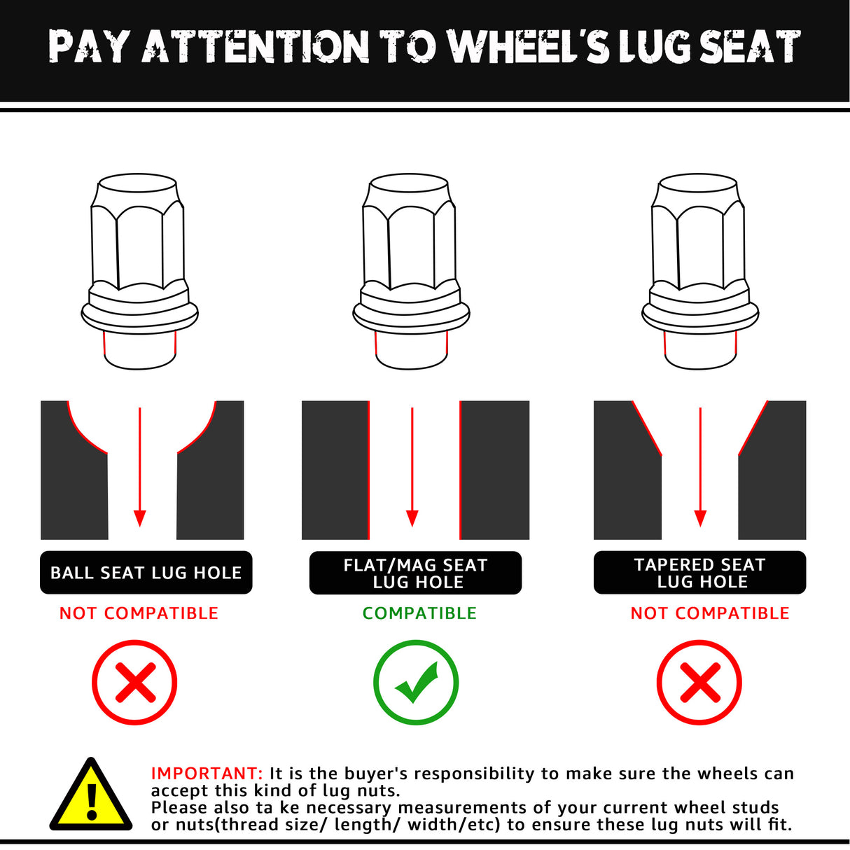 Richeer M12x1.5 Lug Nuts, 20PCS Bulge Acorn, Closed End for Trucks & SUVs - Black