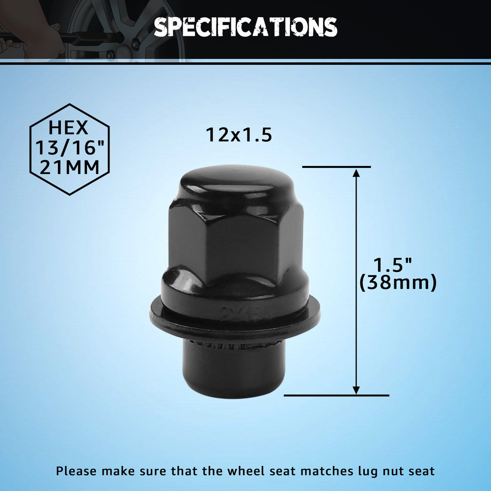 Richeer M12x1.5 Lug Nuts, 20PCS Bulge Acorn, Closed End for Trucks & SUVs - Black