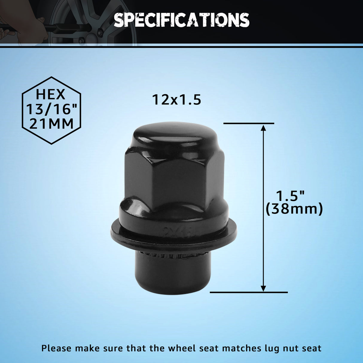 Richeer M12x1.5 Lug Nuts, 20PCS Bulge Acorn, Closed End for Trucks & SUVs - Black