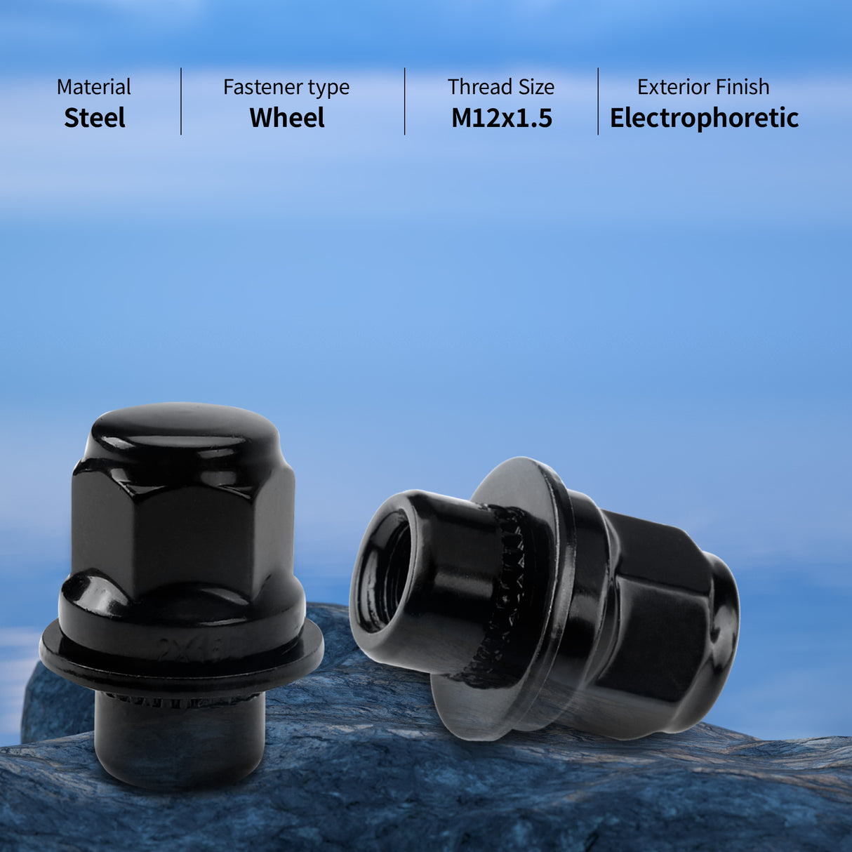 Richeer M12x1.5 Lug Nuts, 20PCS Bulge Acorn, Closed End for Trucks & SUVs - Black