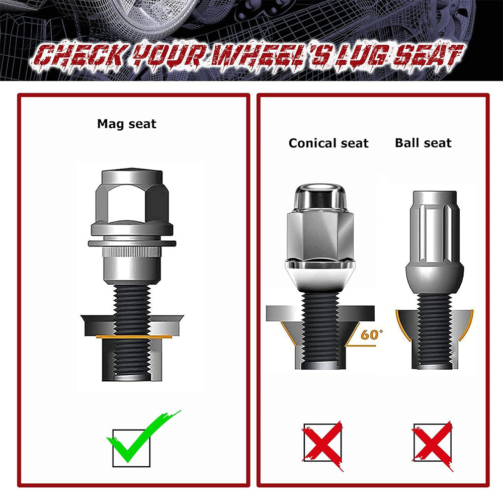 Richeer M12x1.5 Lug Nuts, 20PCS Bulge Acorn, Closed End for Trucks & SUVs - Chrome