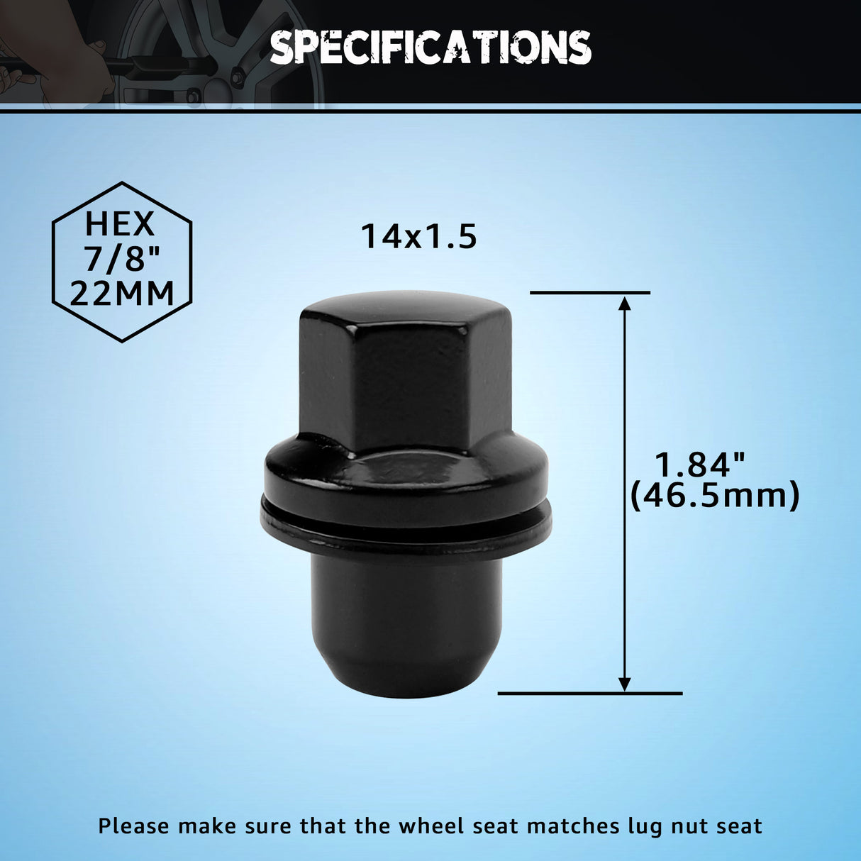 Richeer M14x1.5 Lug Nuts, 20PCS Bulge Acorn, Closed End for Trucks & SUVs - Black