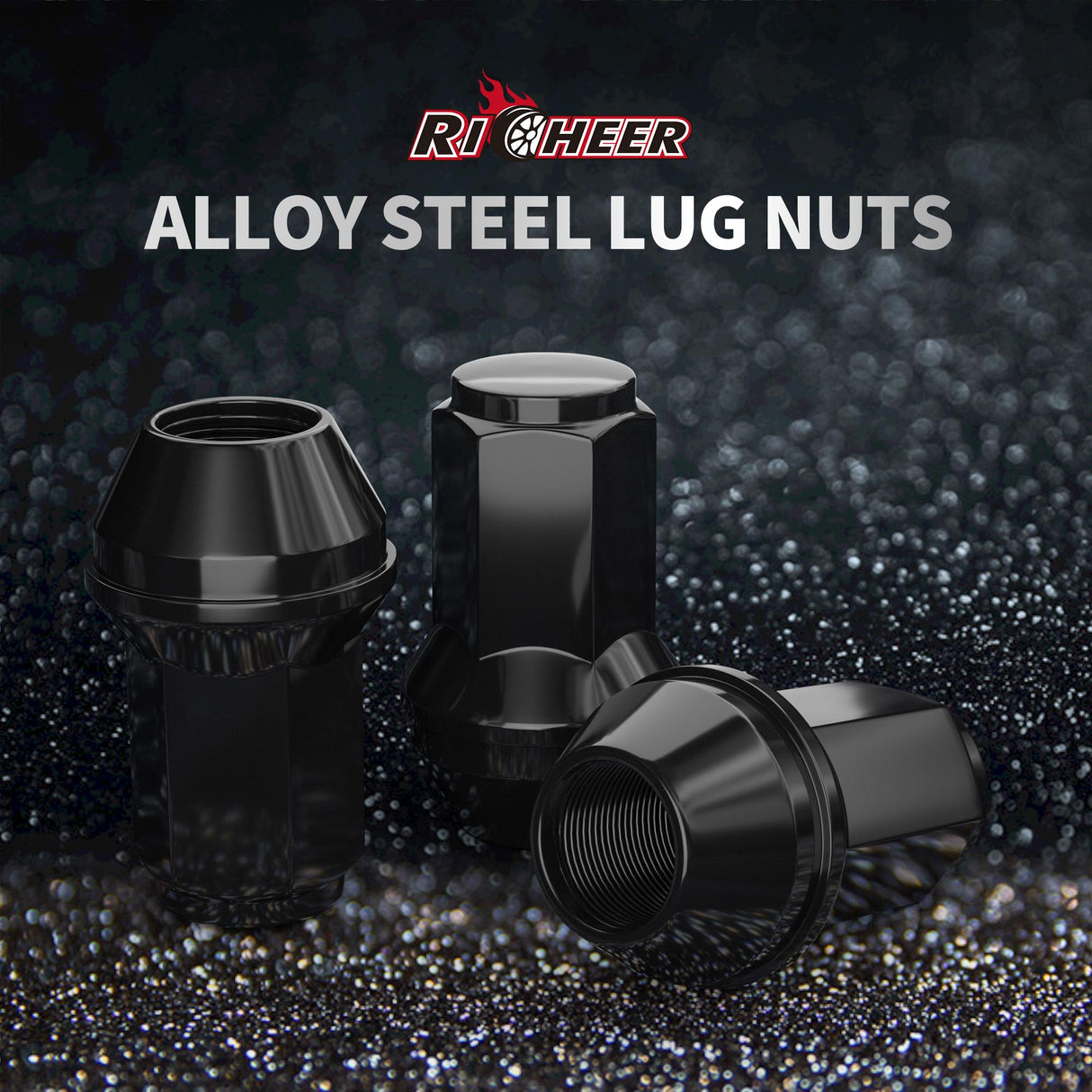 Richeer M14x2 Lug Nuts, 24PCS Bulge Acorn, Closed End for Trucks & SUVs - Black