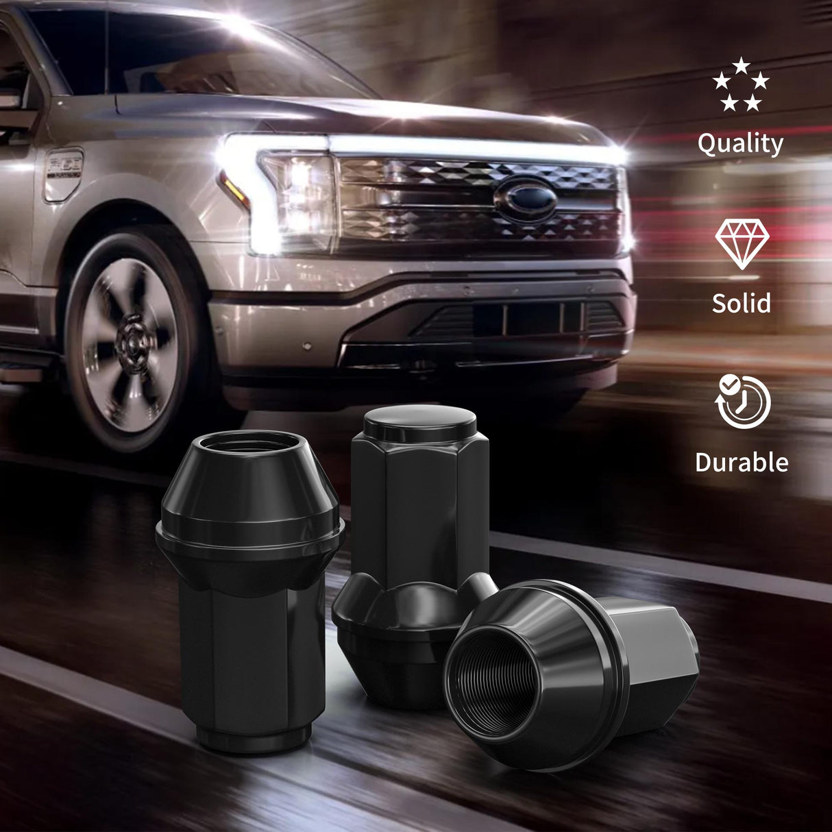 Richeer M14x2 Lug Nuts, 24PCS Bulge Acorn, Closed End for Trucks & SUVs - Black