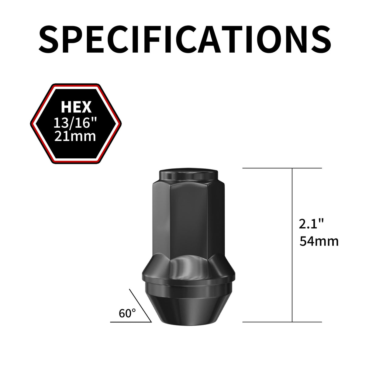 Richeer M14x2 Lug Nuts, 24PCS Bulge Acorn, Closed End for Trucks & SUVs - Black