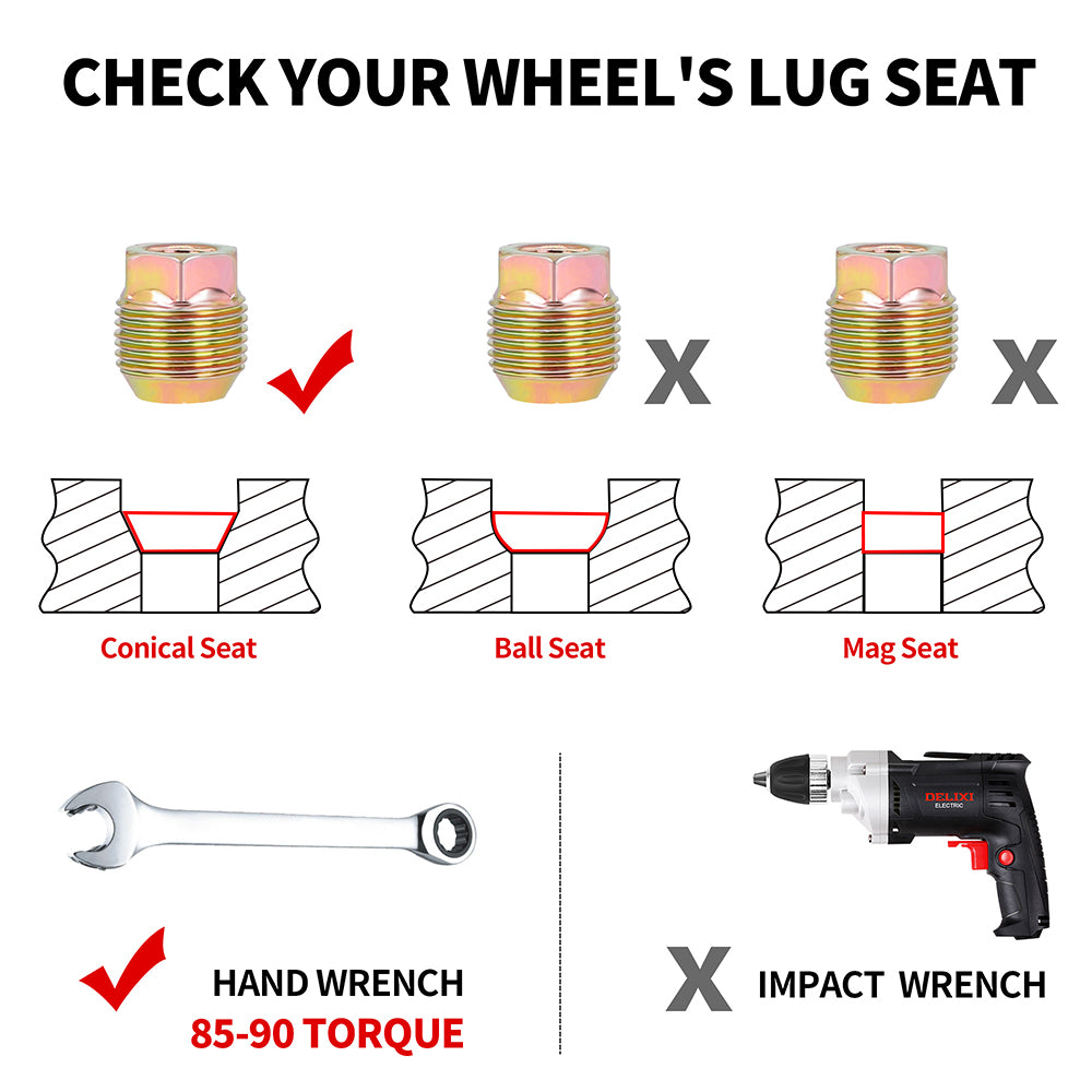 Richeer M14x1.5 Lug Nuts, 24PCS Bulge Acorn, Open End for Trucks & SUVs - Chrome