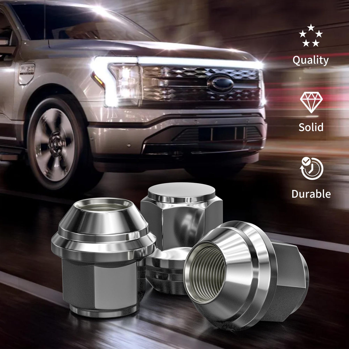 Richeer M12x1.5 Lug Nuts, 20PCS Bulge Acorn, Closed End for Trucks & SUVs - Chrome