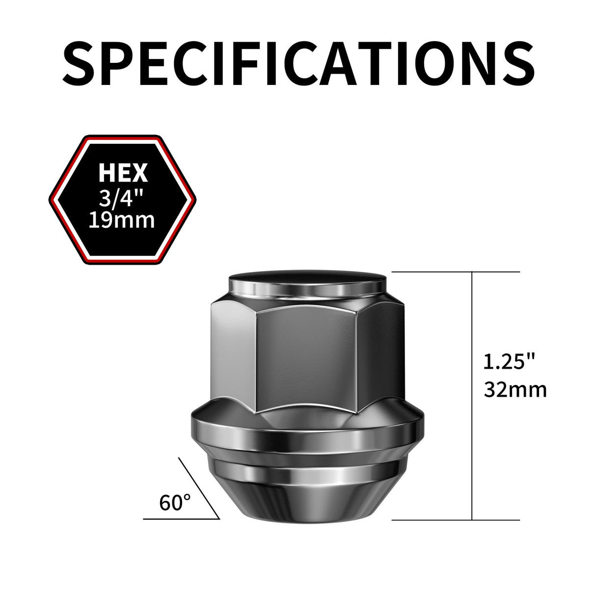 Richeer M12x1.5 Lug Nuts, 20PCS Bulge Acorn, Closed End for Trucks & SUVs - Chrome