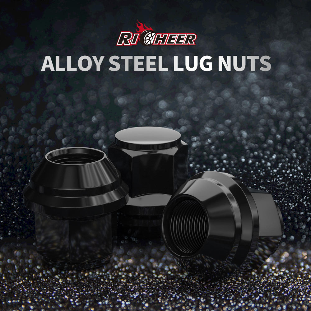 Richeer M12x1.5 Lug Nuts, 20PCS Bulge Acorn, Closed End for Trucks & SUVs - Black