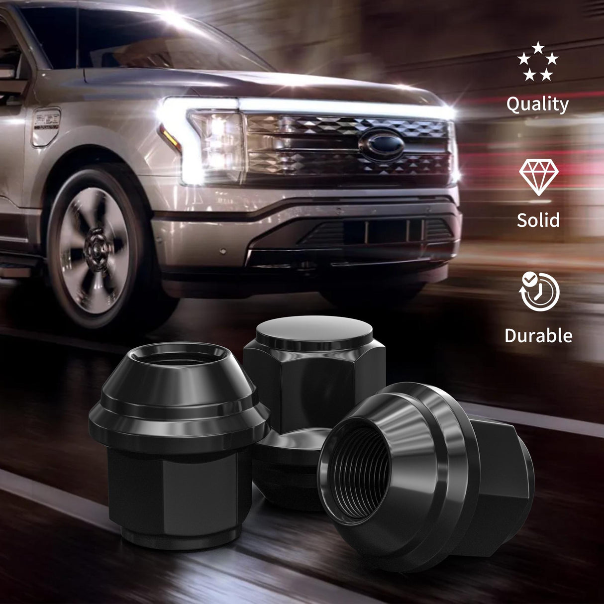 Richeer M12x1.5 Lug Nuts, 20PCS Bulge Acorn, Closed End for Trucks & SUVs - Black