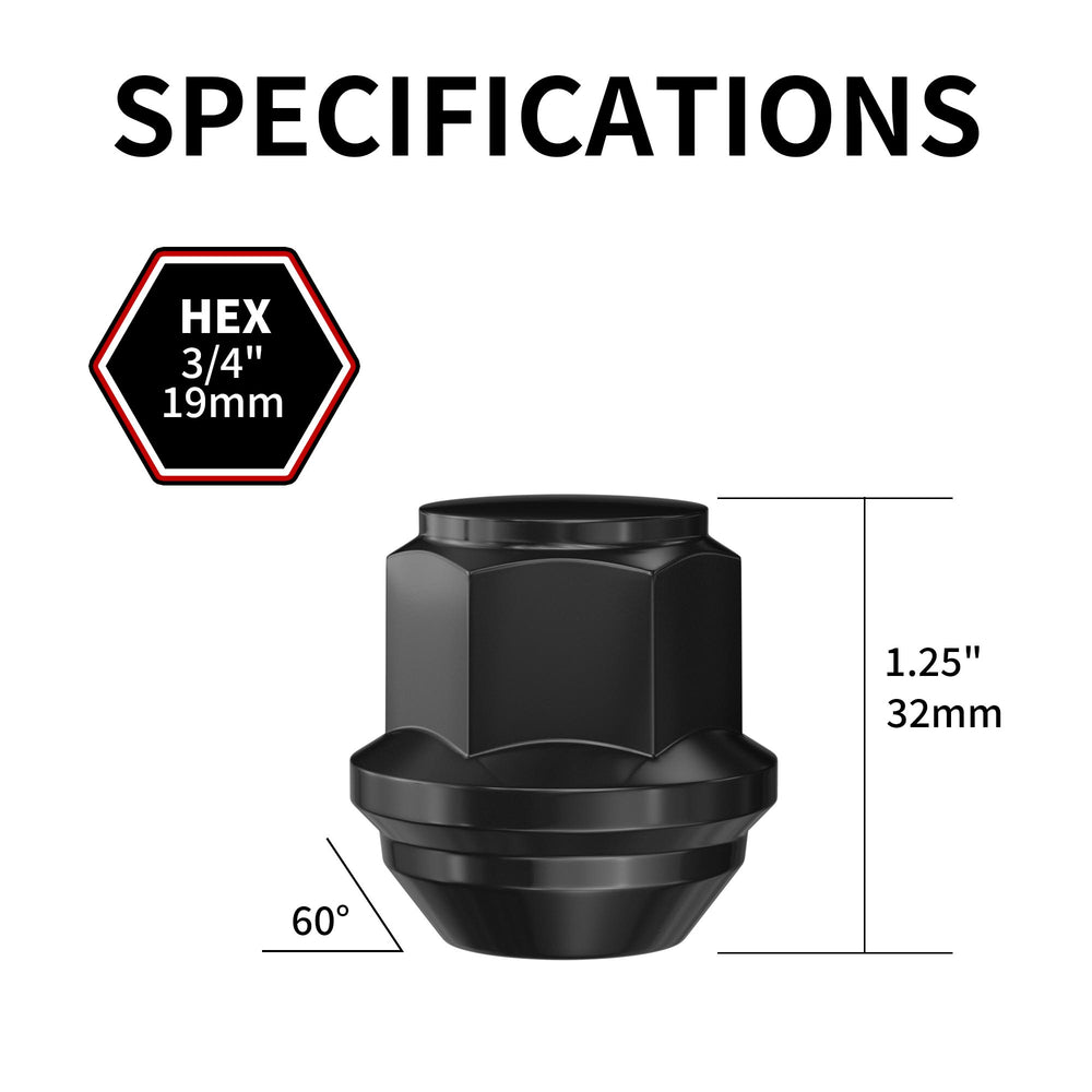 Richeer M12x1.5 Lug Nuts, 20PCS Bulge Acorn, Closed End for Trucks & SUVs - Black