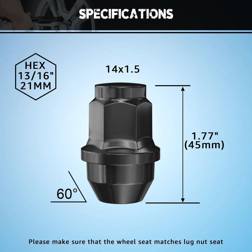 Richeer M14x1.5 Lug Nuts, 24PCS Bulge Acorn, Closed End for Trucks & SUVs - Black