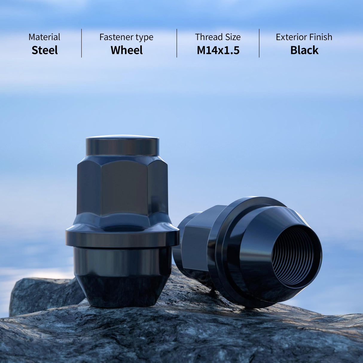 Richeer M14x1.5 Lug Nuts, 24PCS Bulge Acorn, Closed End for Trucks & SUVs - Black