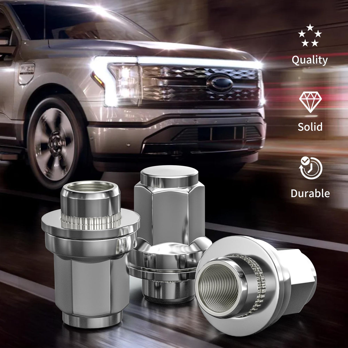 Richeer M14x1.5 Lug Nuts, 24PCS Bulge Acorn, Closed End for Trucks & SUVs - Chrome