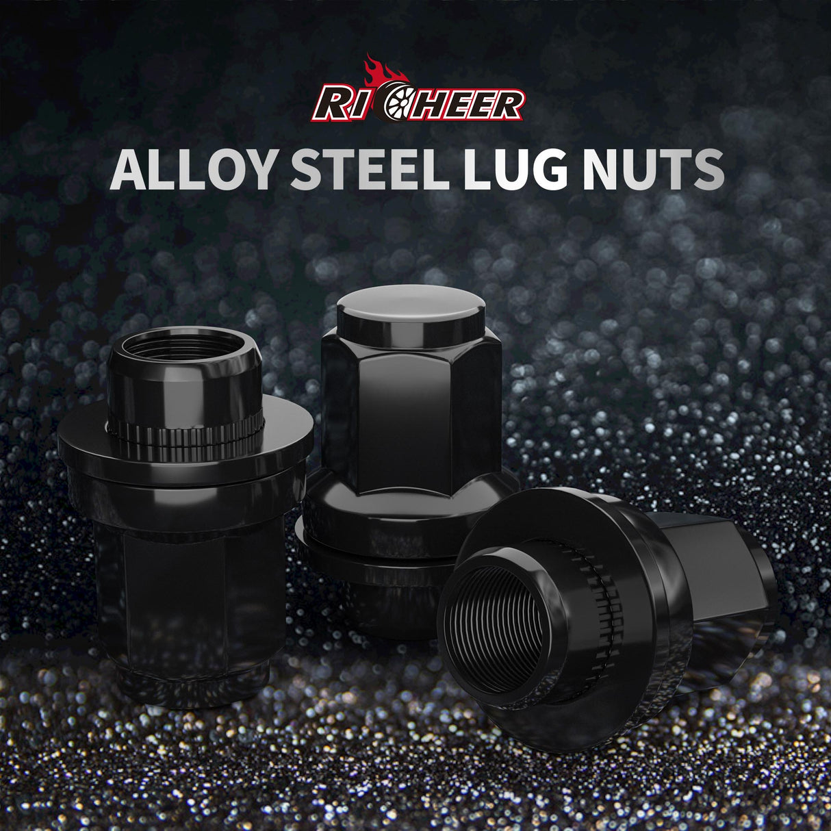 Richeer M14x1.5 Lug Nuts, 24PCS Bulge Acorn, Closed End for Trucks & SUVs - Black