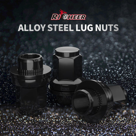 Richeer M14x1.5 Lug Nuts, 24PCS Bulge Acorn, Closed End for Trucks & SUVs - Black