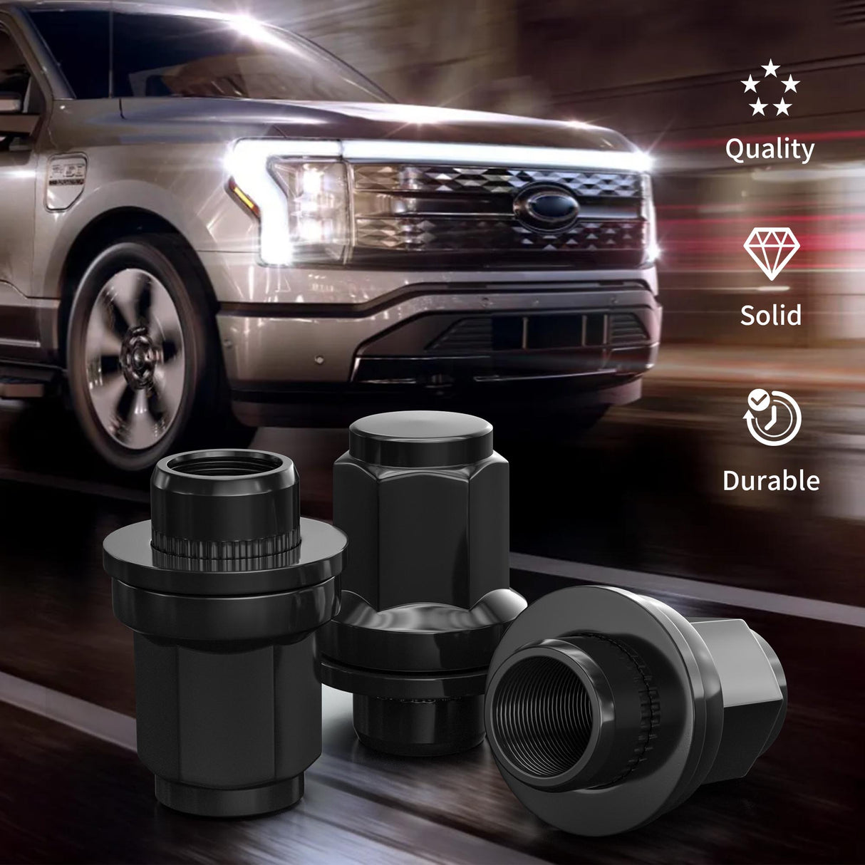 Richeer M14x1.5 Lug Nuts, 24PCS Bulge Acorn, Closed End for Trucks & SUVs - Black