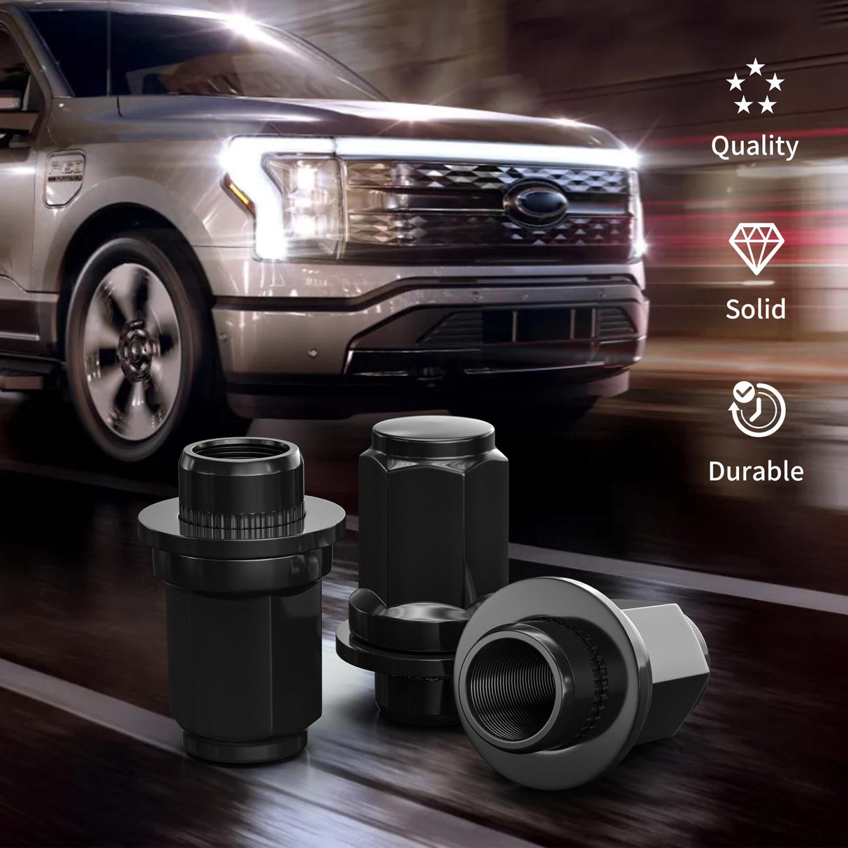 Richeer M12x1.5 Lug Nuts, 24PCS Bulge Acorn, Closed End for Trucks & SUVs - Black