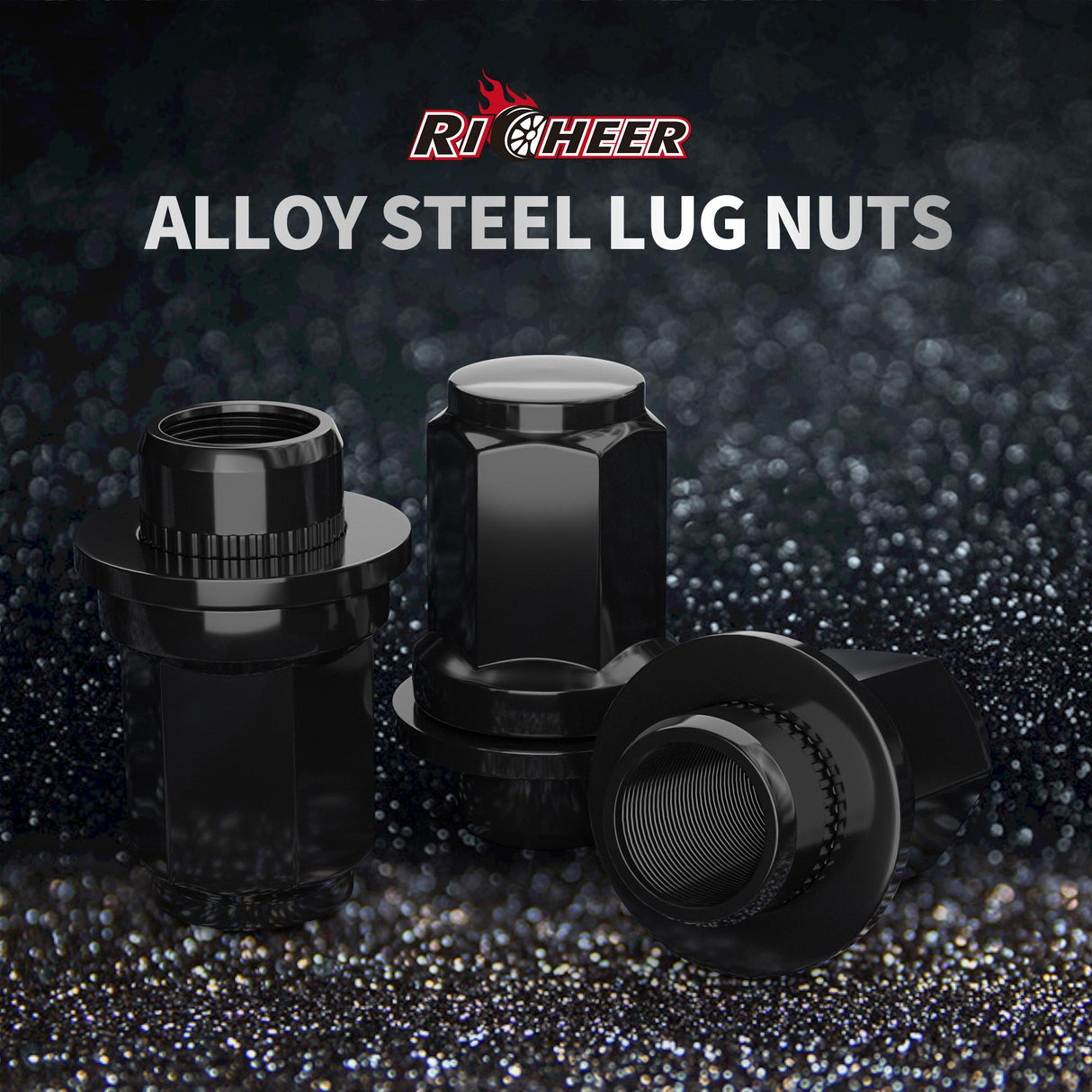 Richeer M12x1.5 Lug Nuts, 24PCS Bulge Acorn, Closed End for Trucks & SUVs - Black