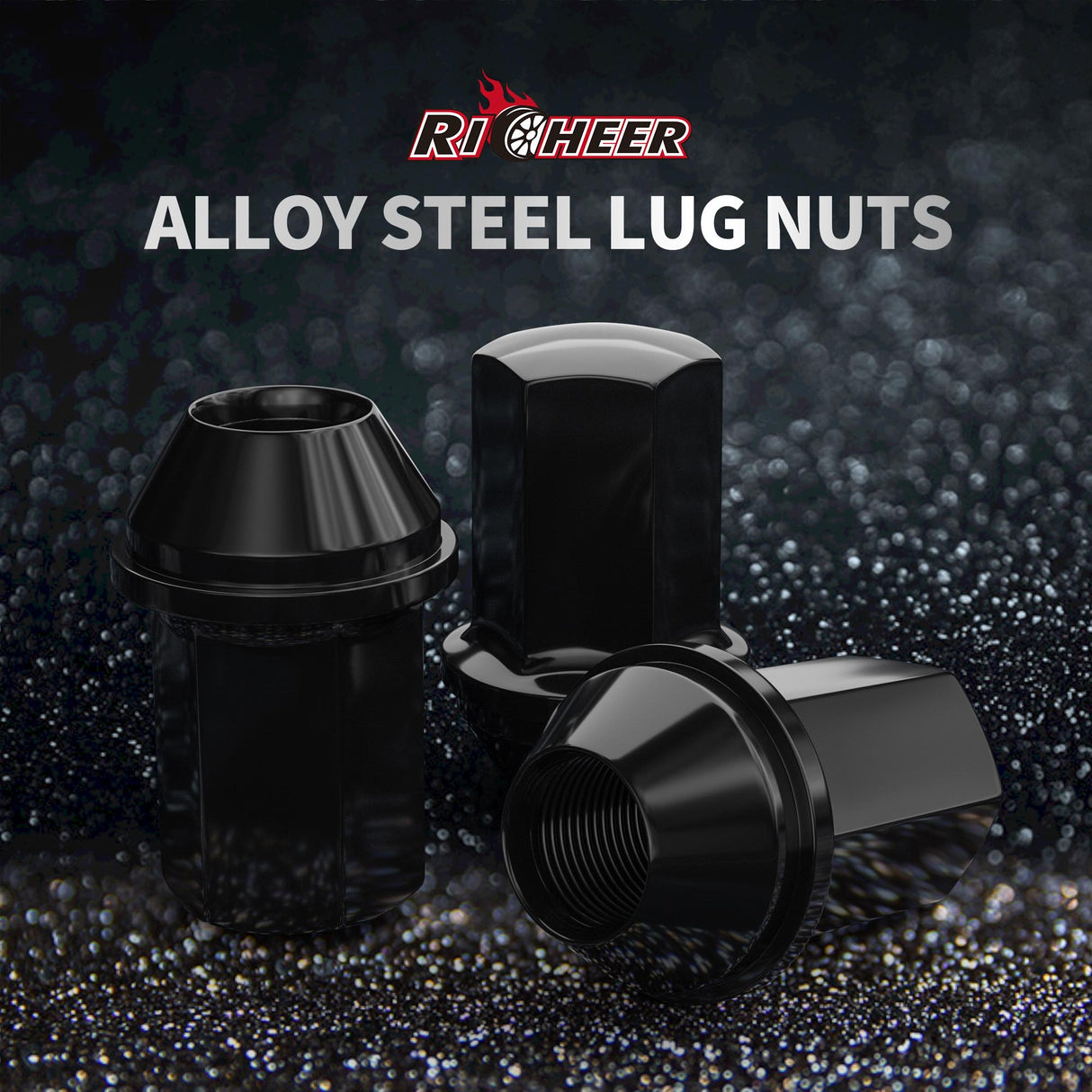 Richeer M14x1.5 Lug Nuts, 24PCS Bulge Acorn, Closed End for Trucks & SUVs - Black