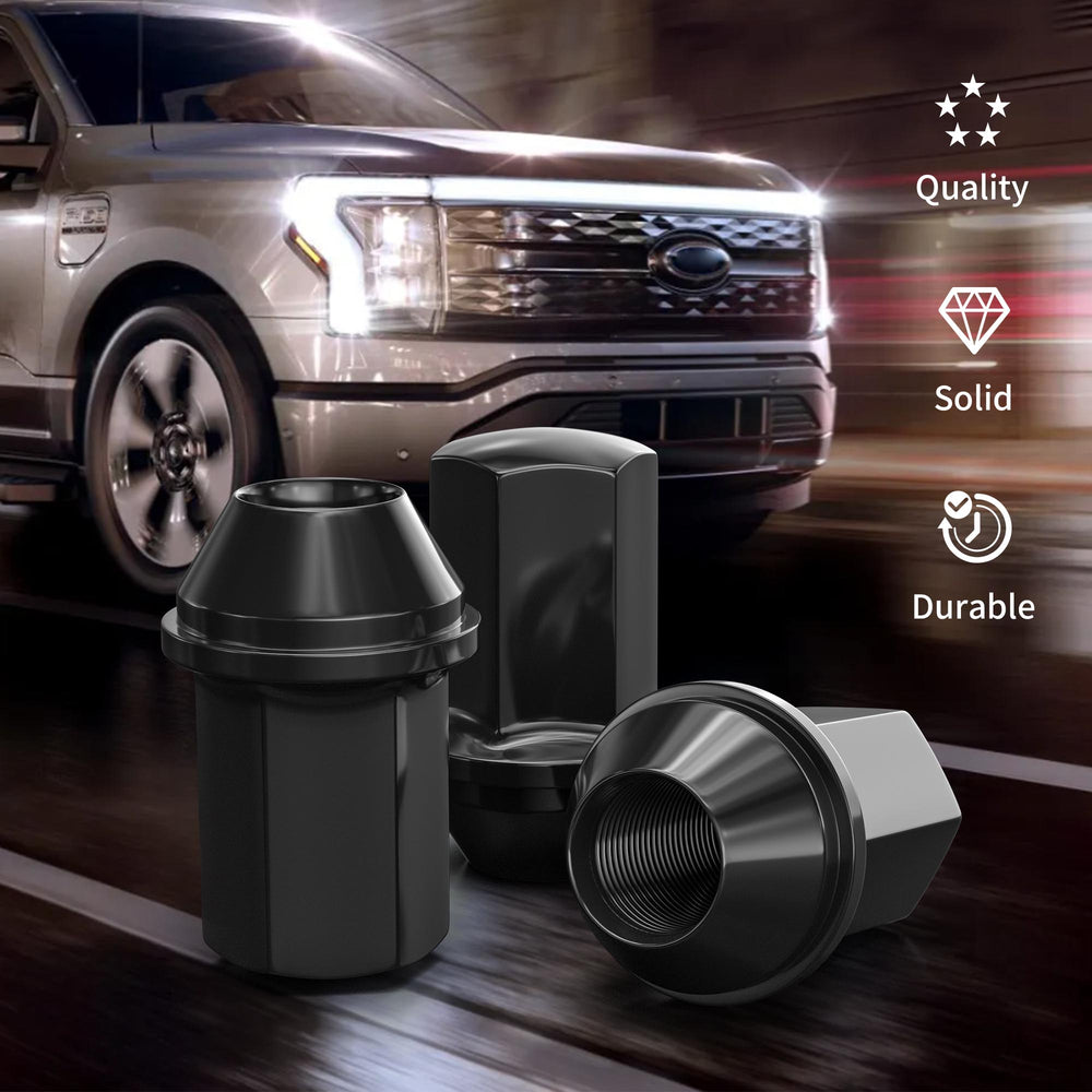 Richeer M14x1.5 Lug Nuts, 24PCS Bulge Acorn, Closed End for Trucks & SUVs - Black