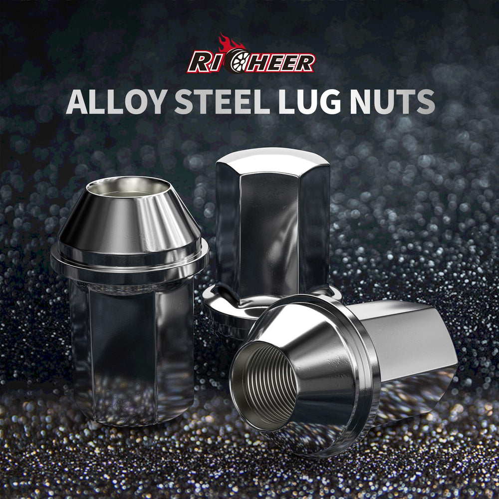 Richeer M14x1.5 Lug Nuts, 24PCS Bulge Acorn, Closed End for Trucks & SUVs - Chrome