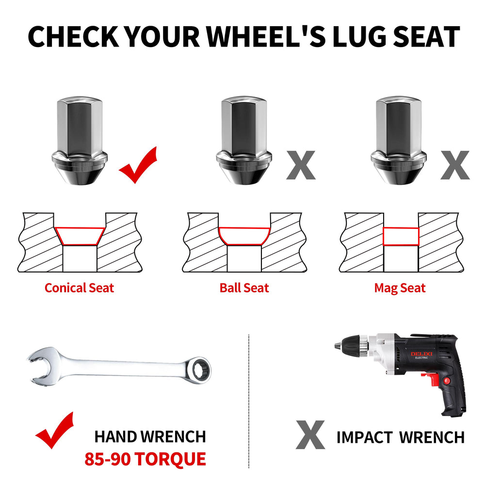 Richeer M14x1.5 Lug Nuts, 24PCS Bulge Acorn, Closed End for Trucks & SUVs - Chrome