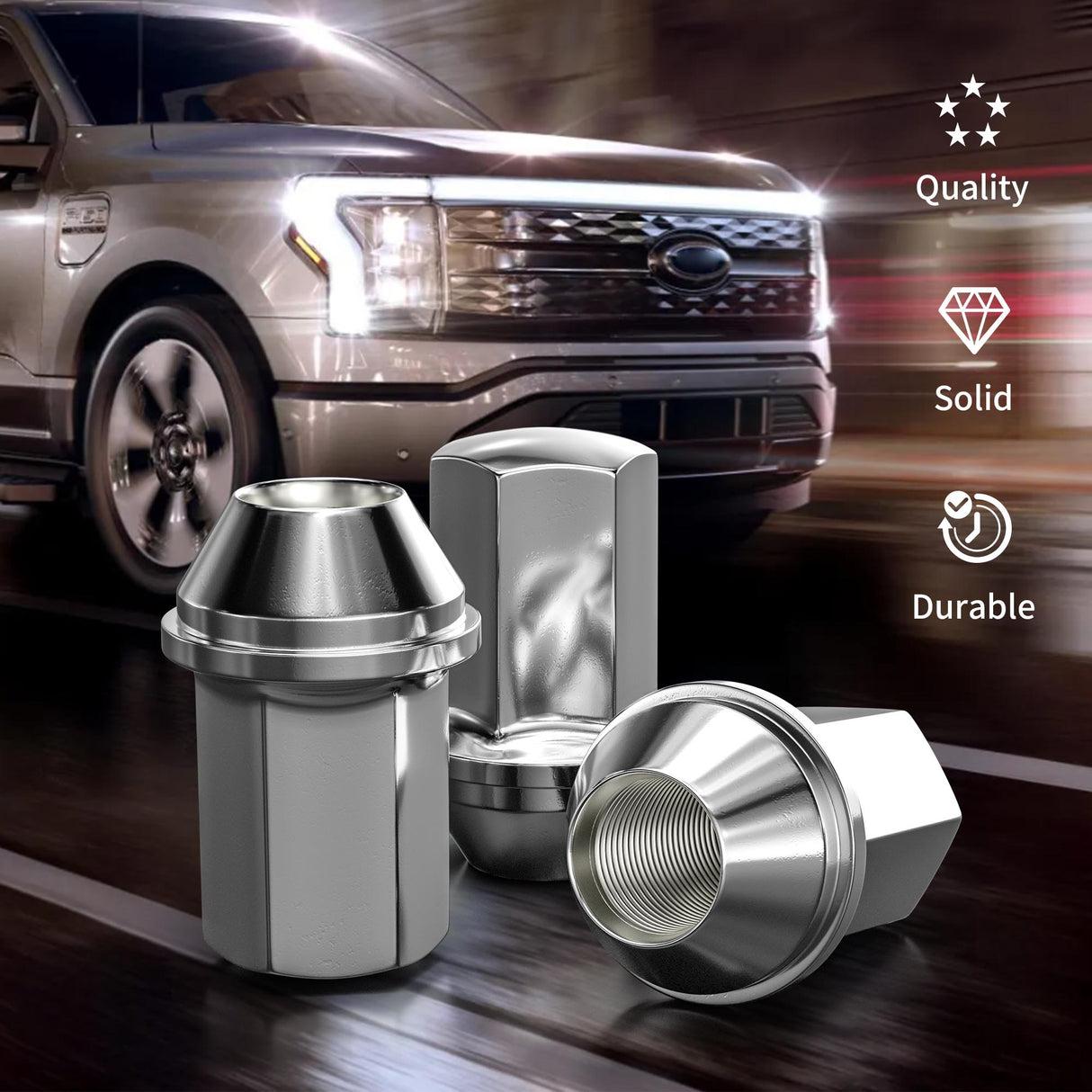 Richeer M14x1.5 Lug Nuts, 24PCS Bulge Acorn, Closed End for Trucks & SUVs - Chrome