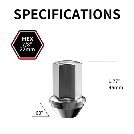 Richeer M14x1.5 Lug Nuts, 24PCS Bulge Acorn, Closed End for Trucks & SUVs - Chrome