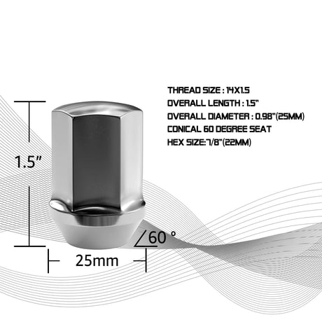Richeer M14x1.5 Lug Nuts, 20PCS Bulge Acorn, Closed End for Trucks & SUVs - Chrome