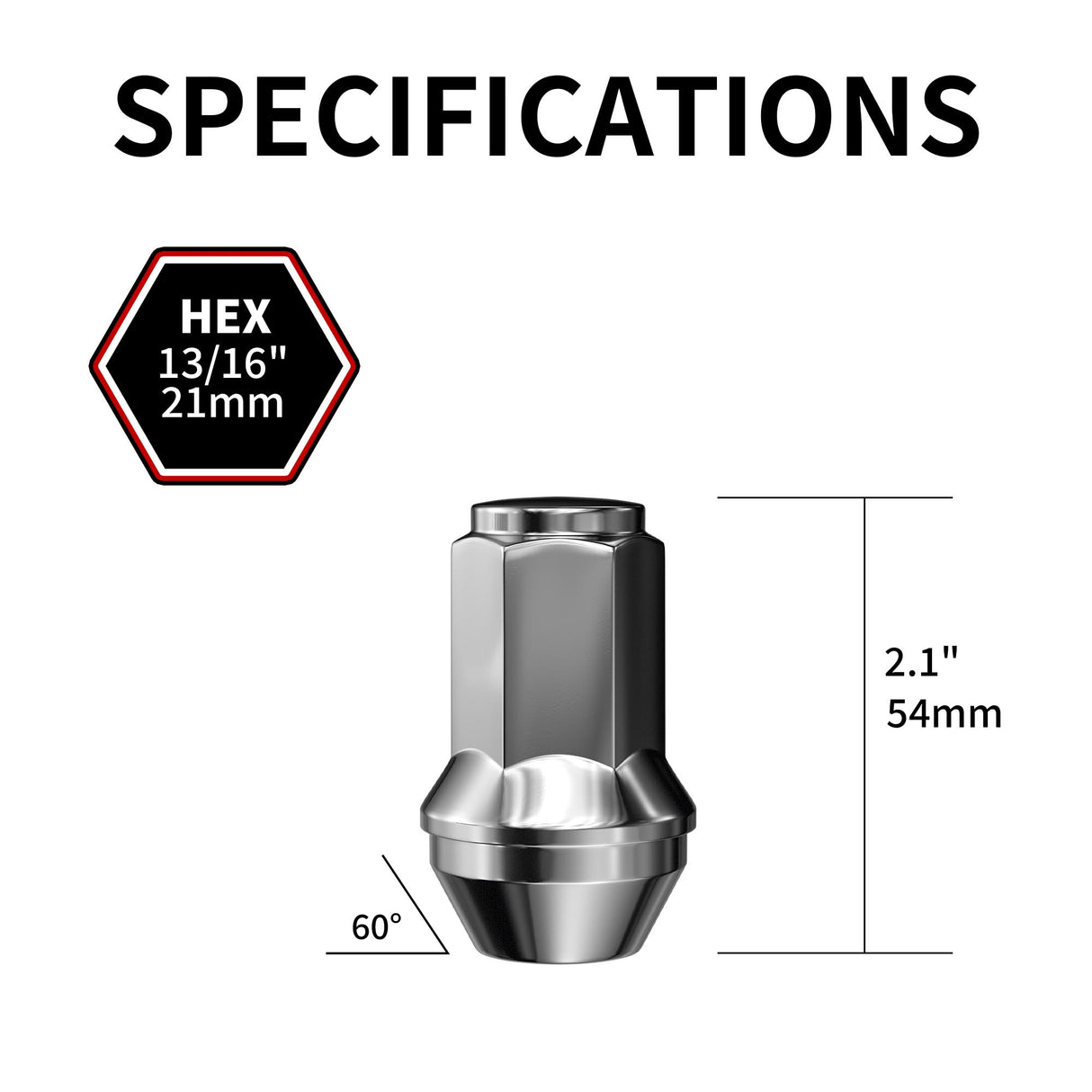 Richeer M14x2 Lug Nuts, 24PCS, Open End ET for Trucks & SUVs - Chrome