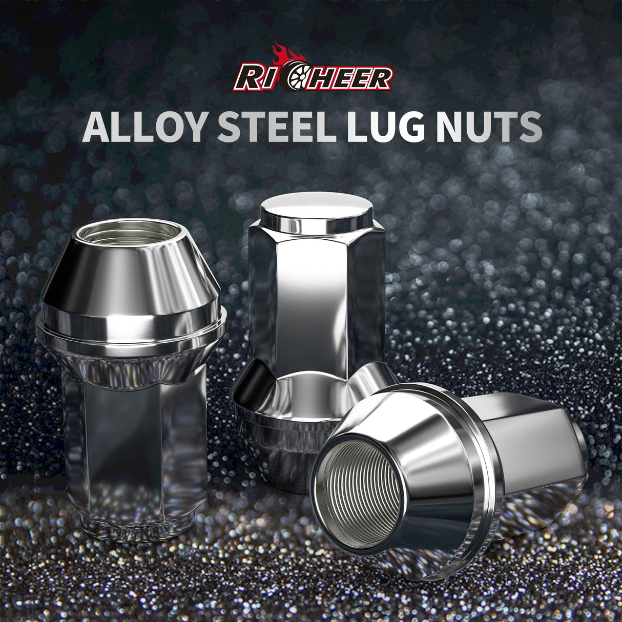 Richeer M14x2 Lug Nuts, 24PCS, Open End ET for Trucks & SUVs - Chrome