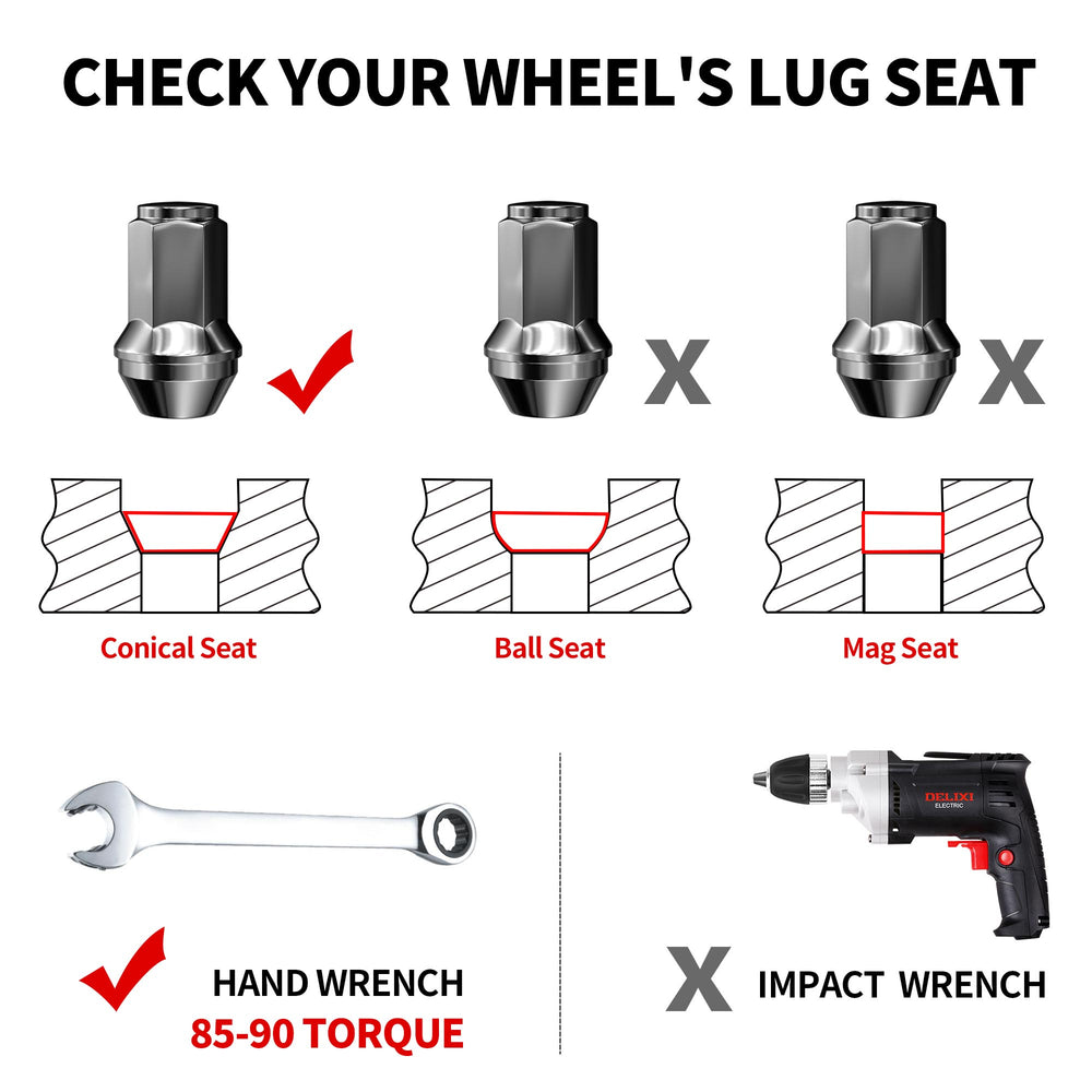 Richeer M14x2 Lug Nuts, 24PCS, Open End ET for Trucks & SUVs - Chrome
